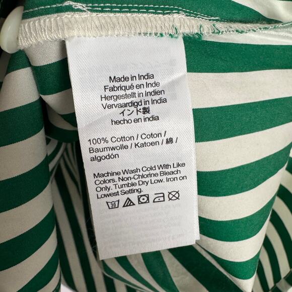 Madewell Poplin Easy Y-Neck Button-Up Shirt WMNS M Green White Striped NU737 LS - Picture 8 of 9